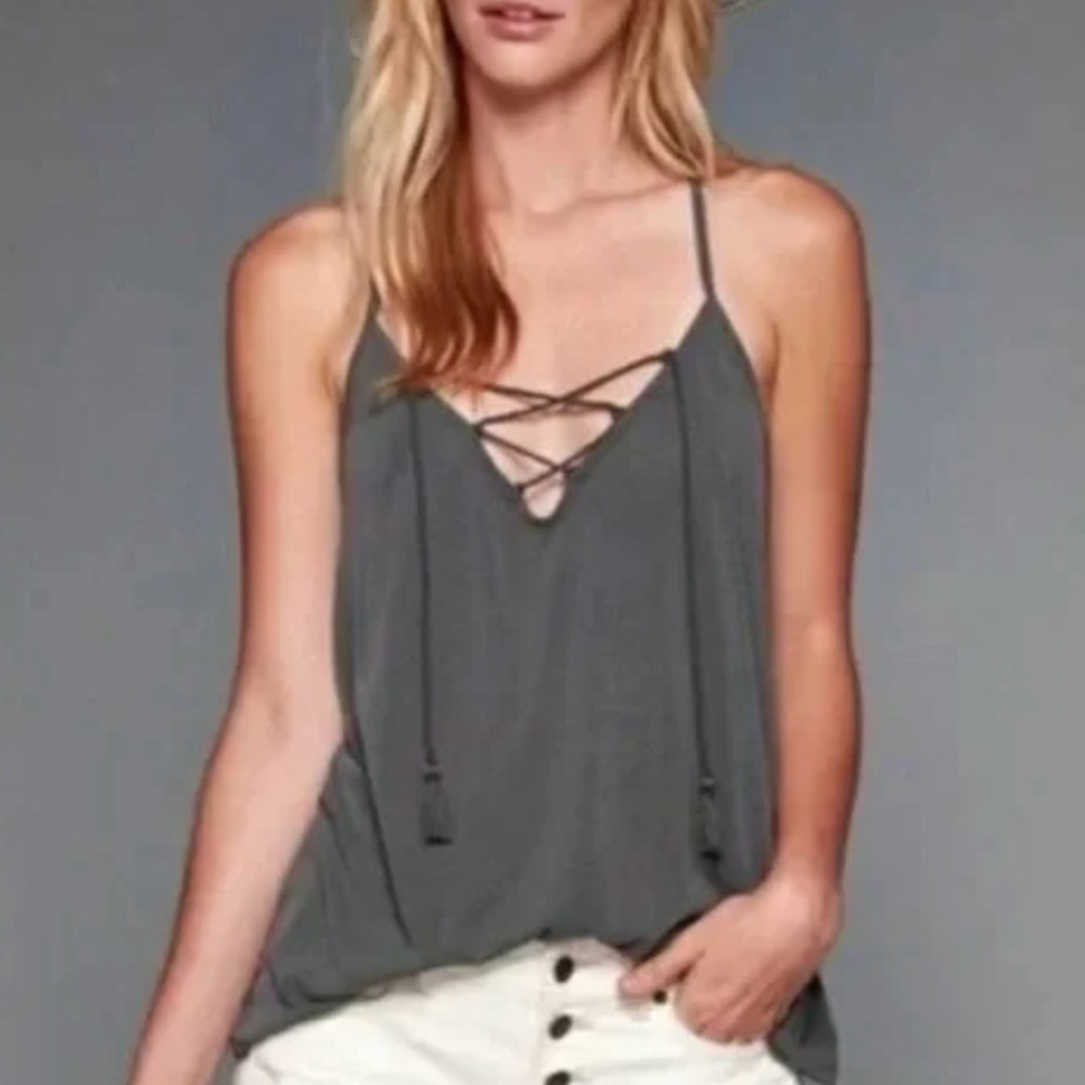 Abercrombie & Fitch AF slouchy tie up tassel stone gray swing tank top Viscose M
